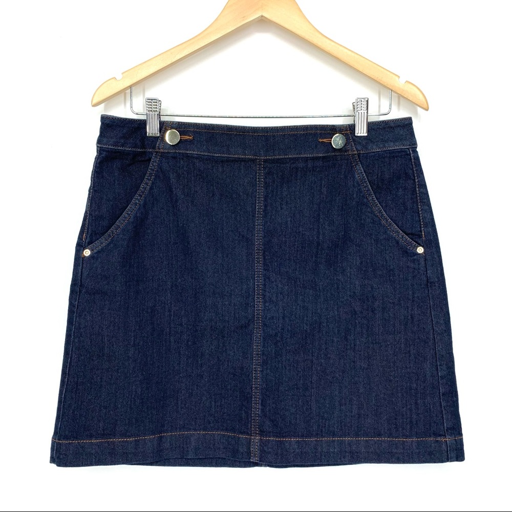 Loft Ann Taylor Dark Navy Blue Denim Stretchable Mini Skirt With Zippered Back